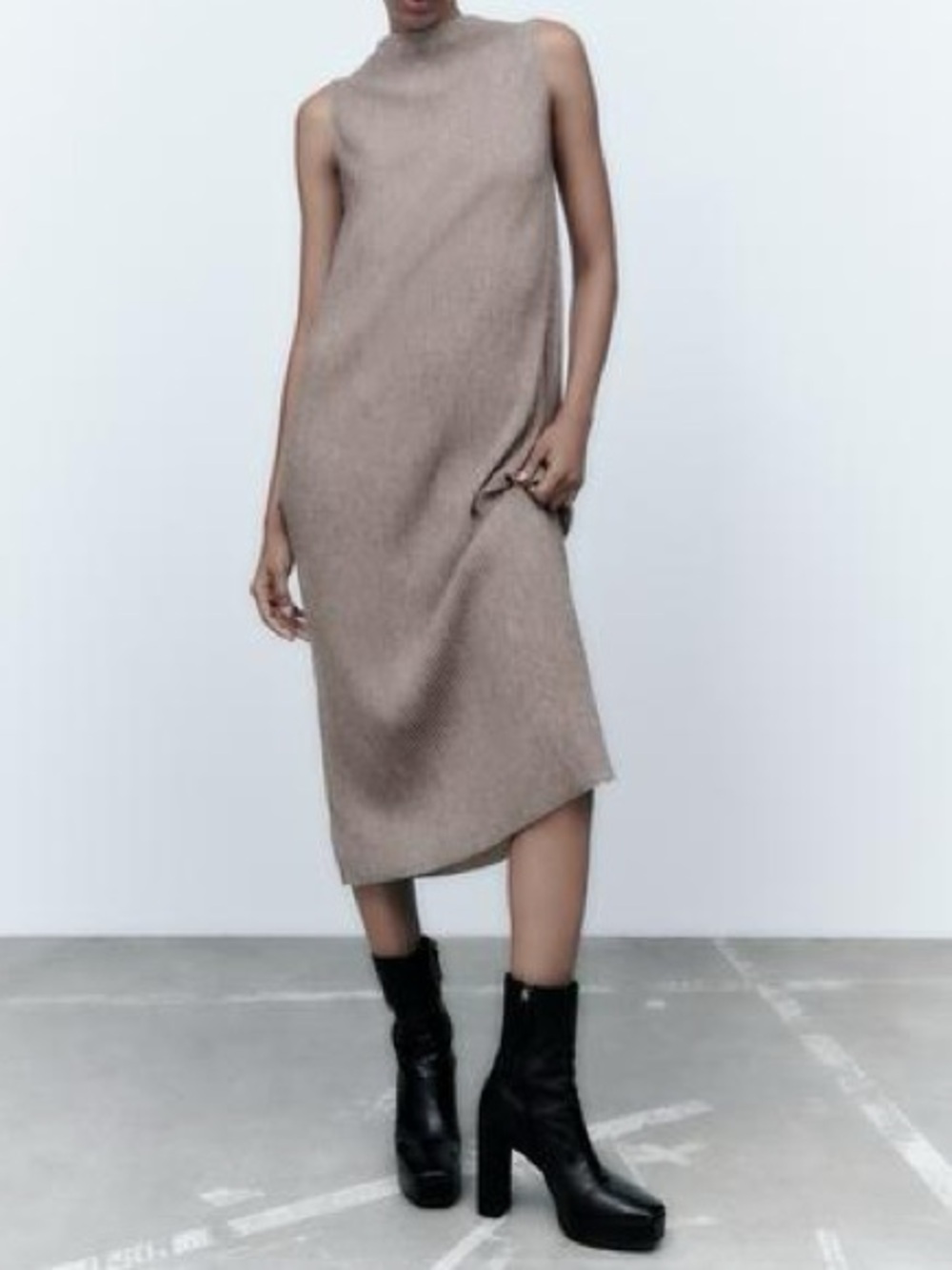 Sleeveless Midi Dress in Taupe NWOT Zara Autumn Casual